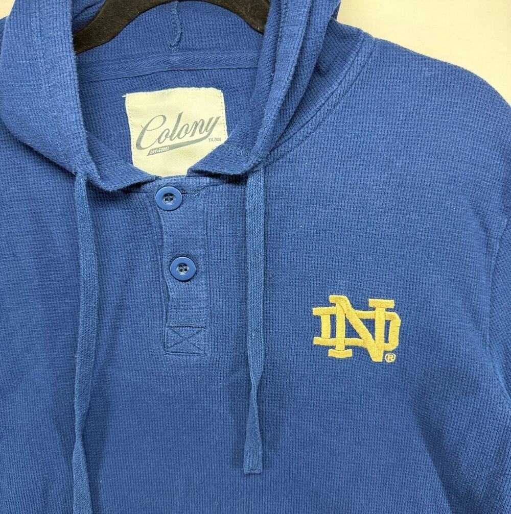 Colony Men’s 2XL Notre Dame Fighting Irish Waffle Knit Thermal Hoodie Blue